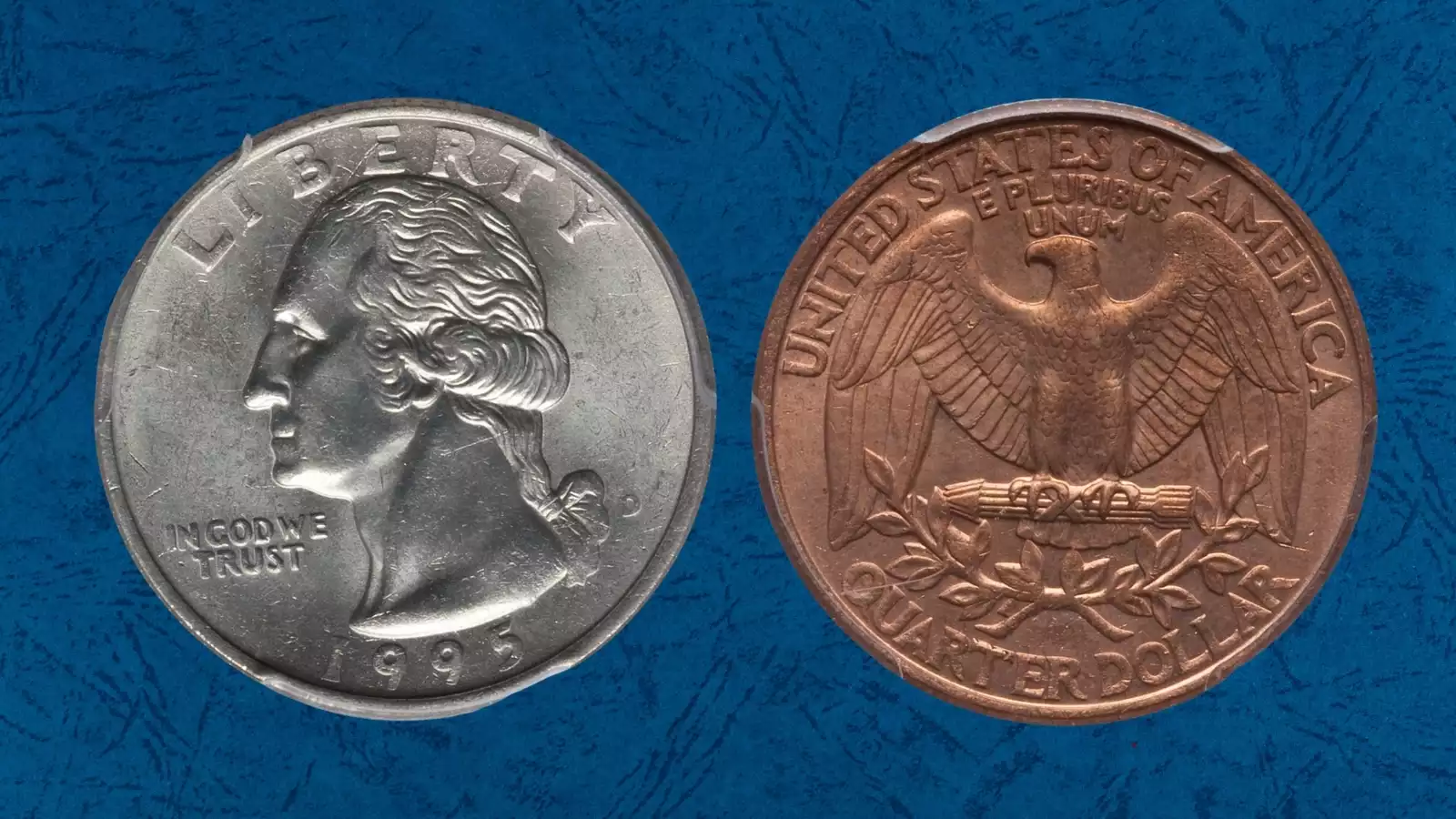 1995 Washington Quarter missing clad layer error showing exposed copper core on obverse surface