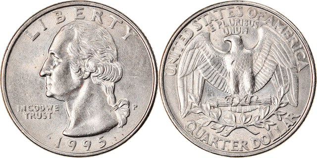 Group of 1995 Washington Quarters in uncirculated condition representing the massive 1995 mint production